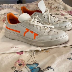 Ferragamo Sneakers US 13 used. White with Orange accents. Unique design